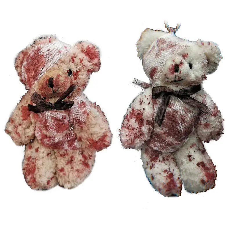 Creative Injured Animal Bear for Doll Keychain Punk Bloody Plush Bear Pendant Keyring Cool Jewelry for Handbag Ornam