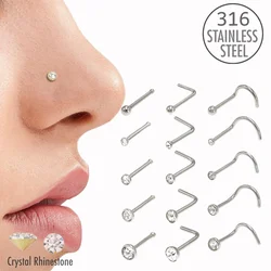 10Pcs/Set Mix Stainless Steel Nose Piercing Studs with Crystal Gem Nostril Rings Jewelry Ball Bend Bone Screw Shape 0.8mm 1.0mm