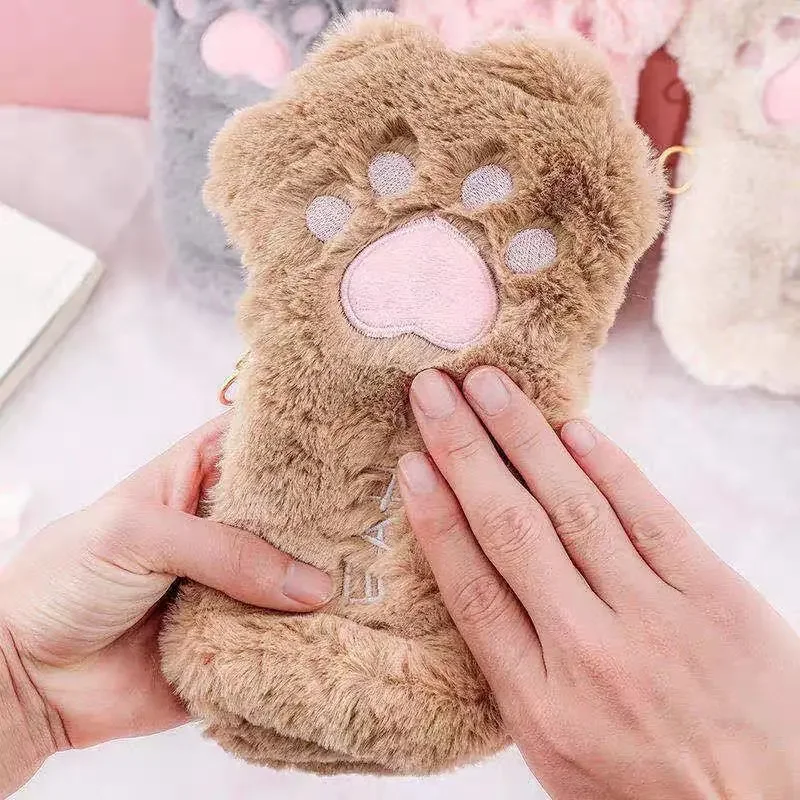 Imagem -03 - Cute Fluffy Cat Paw Lápis Bolsas Cartoon Plush Pen Case Material de Escritório Escolar Papelaria Maquiagem Bolsa Cosméticos Titular Presente 1pc