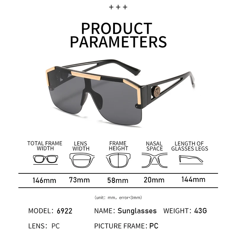 Luxury Brand Oversized Sunglasses For Men Women Designer Sun Glasses Fashion Gradient Square Shades Eyeglasses Outdoor Accessory