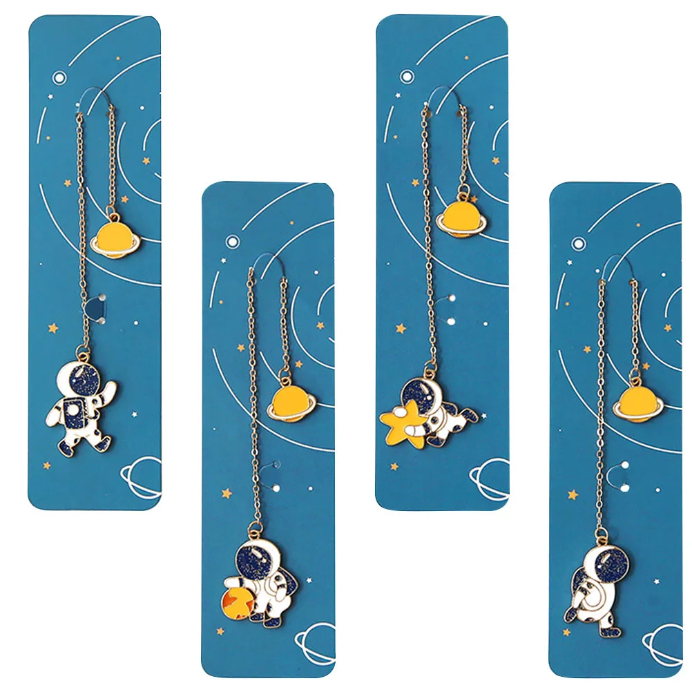 

4pcs Metal Bookmark Pendant Astronaut Design Reading Bookmarks Graduation Gifts Keepsake Page Marker Practical Charms