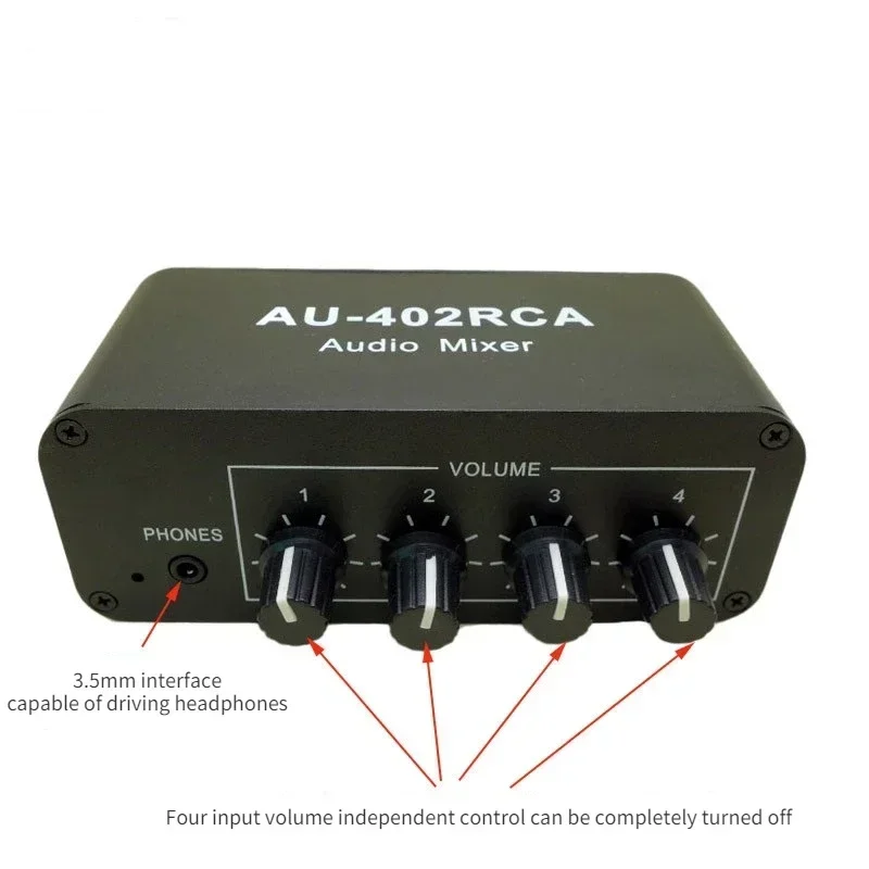 12V Stereo Audio Mixed Distributor Signal Selector switcher 4 Input 2 output RCA Volume Controls Headphones Amplifier