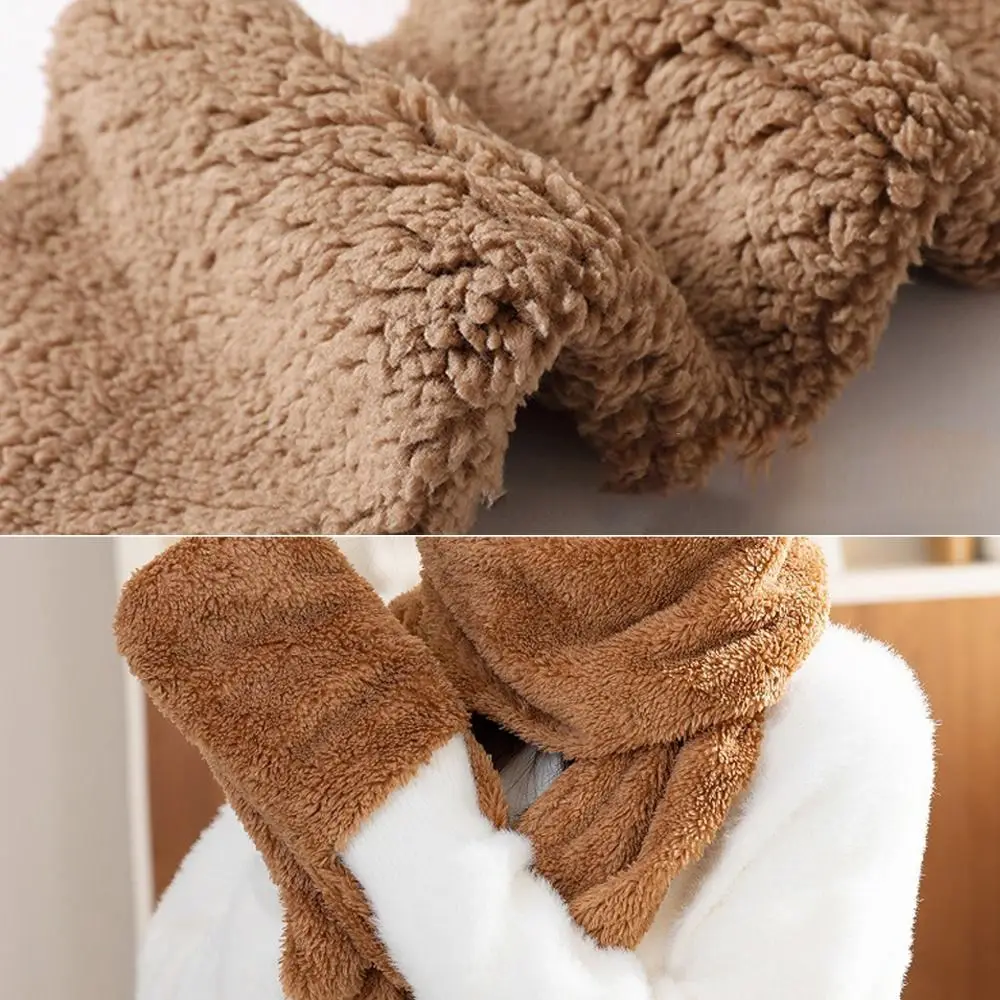 Soft Fleece Bear Ear Hat Scarf Hat Scarf Gloves One Piece Double Layer Thickened 3 in1 Beanies Caps Ear Protector