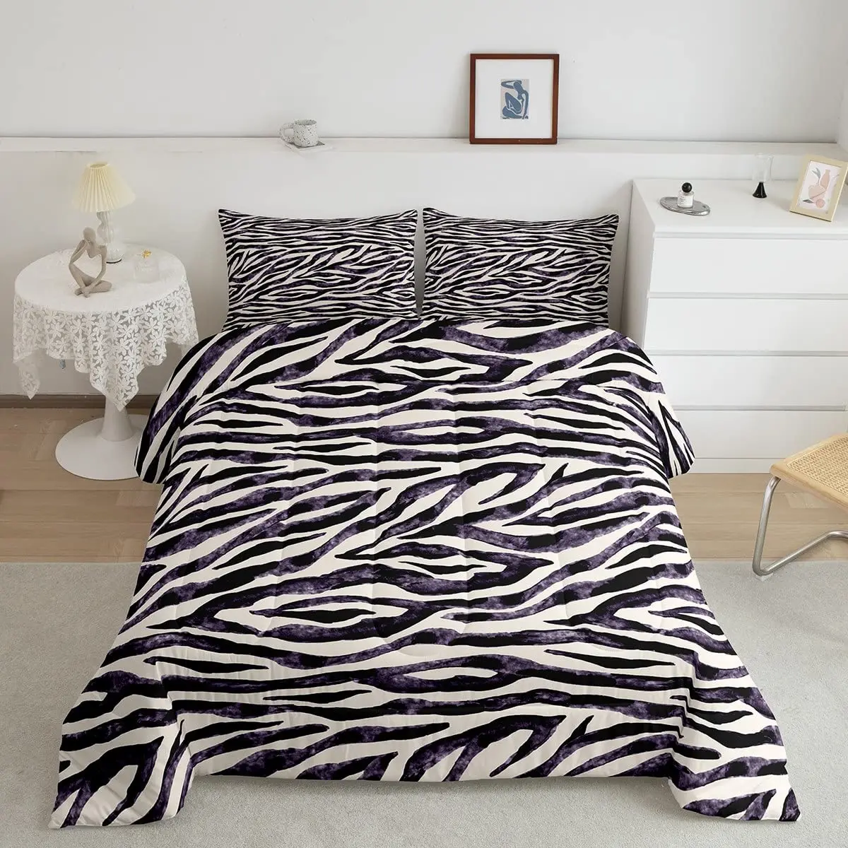 Imagem -04 - Conjunto de Cama com Zebra Print Listrado Zebra Animal Print Acolchoado Cobertura Consolador com Pillow Shams King Size Pcs