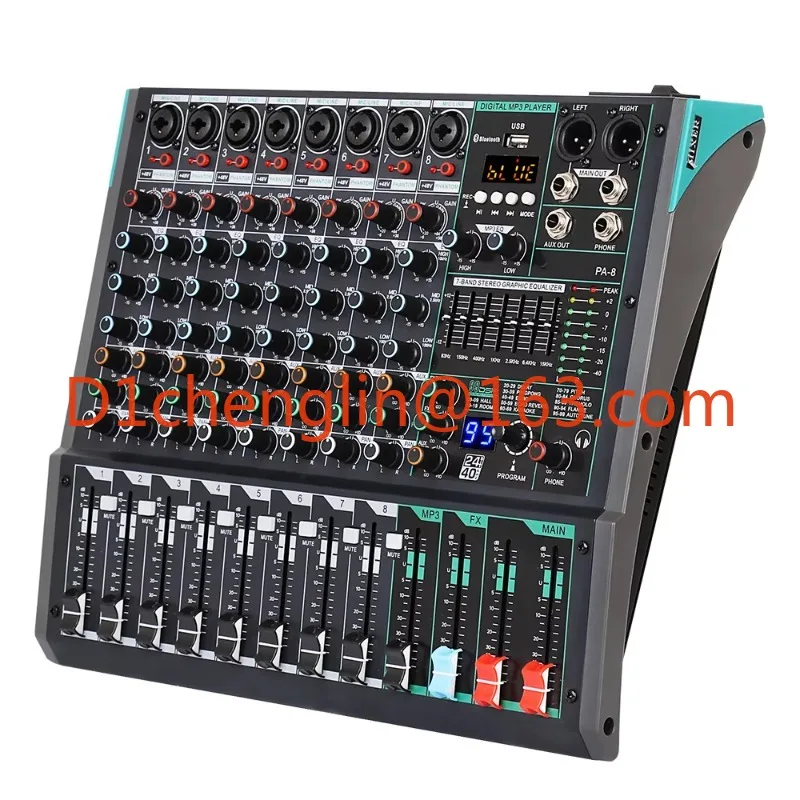 PA8 Professional Console MP3 Computer Input Built-in 99 Reverb Effect 8 Channel Digital Professional Audio Mixer