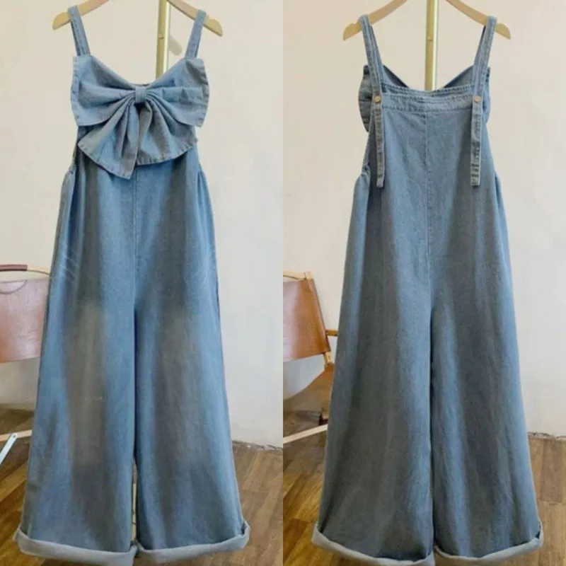 

Bow Denim Jumpsuits Women 2025 Japan Korea Y2K Aesthetic Bow Strap Jumpsuit Loose Denim Cowboy Jeans Commute Pants Overalls New