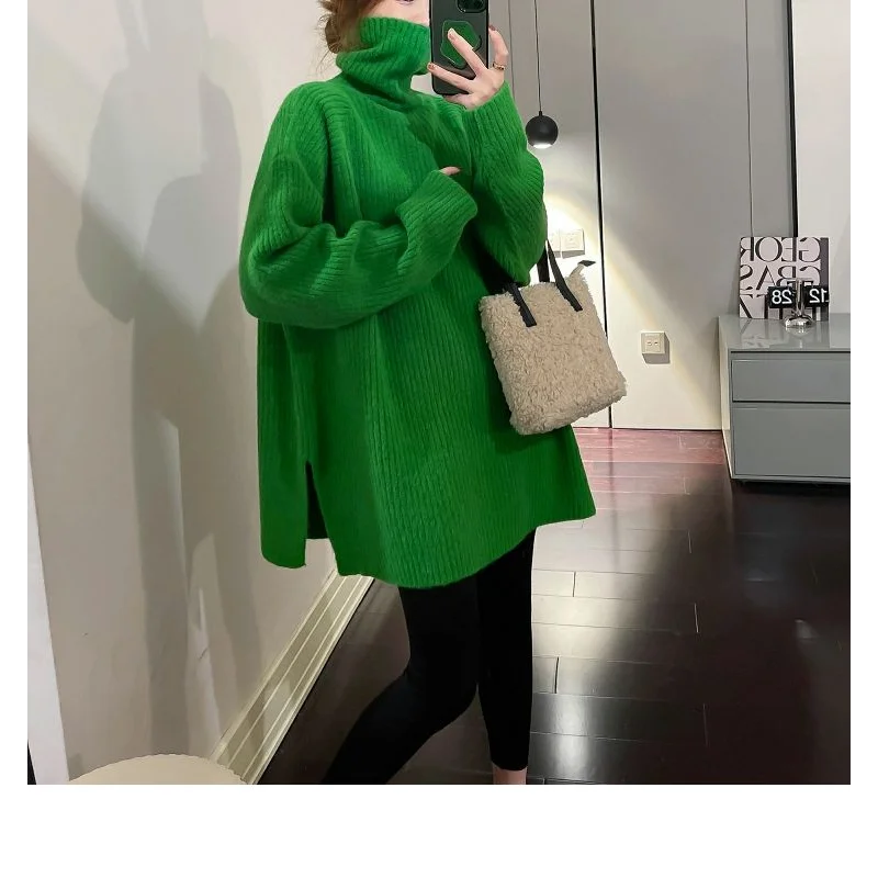 Dolcevita stile pigro maglione da donna nuovo design con spacco di media lunghezza