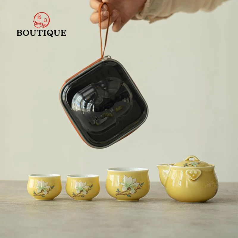 

Ручная роспись цветок магнолии портативный чайный сервиз керамический уличный чайный сервиз чайник дорожные чайные аксессуары фарфоровая пара для кемпинга