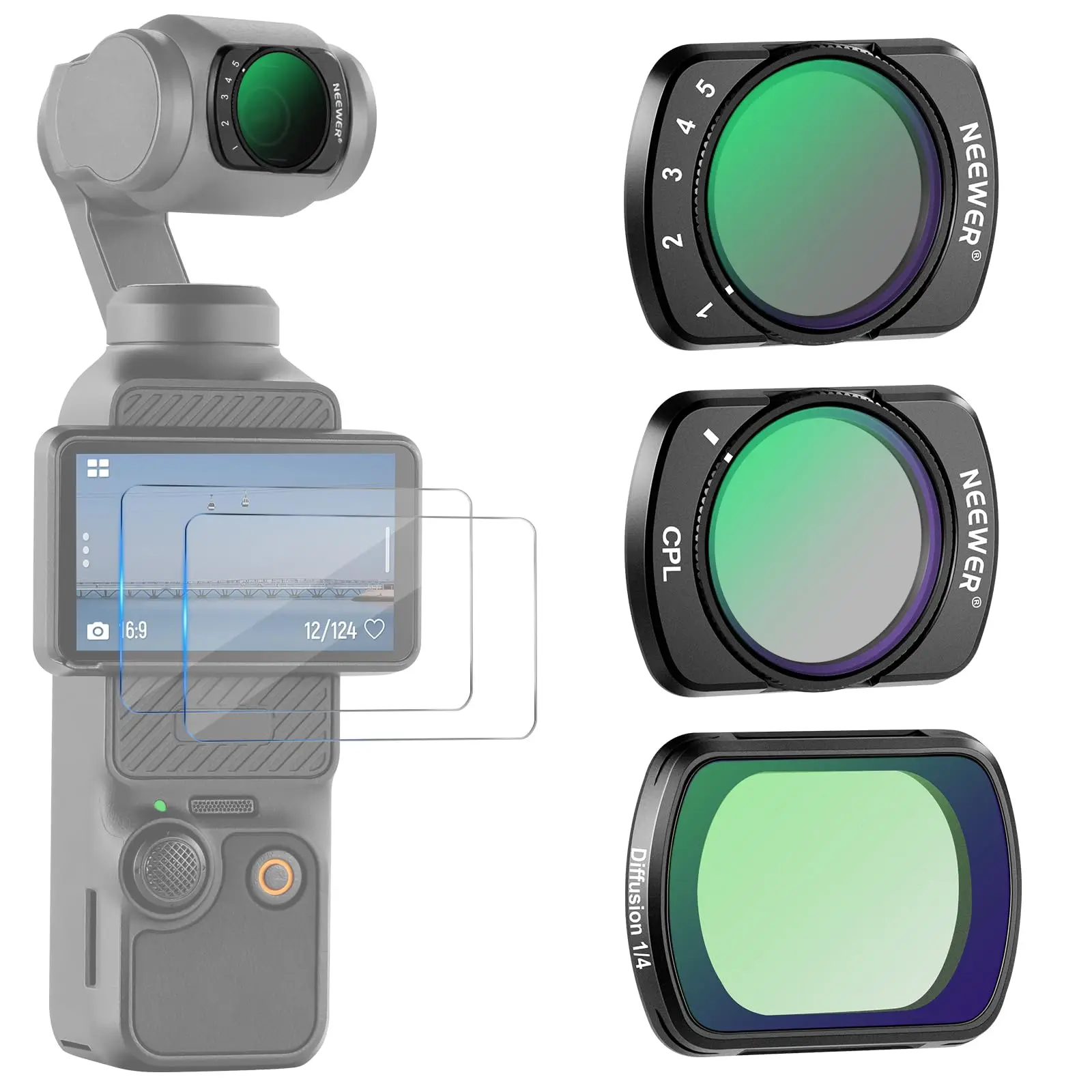 NEEWER ND-Filterset für DJI Osmo Pocket 3 ND8 ND16 ND32 ND64 ND128 ND256 ND1000 ND8/PL ND16/PL ND32/PL ND64/PL