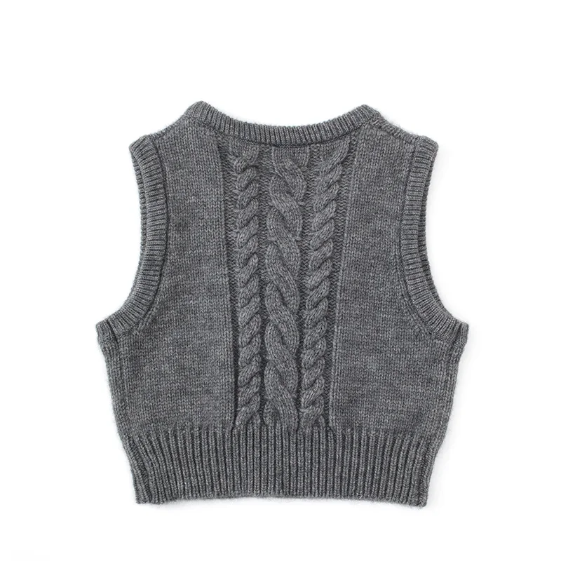 OOTD Grey V-Neck Knitted Vest Vintage Stylish Pullover Twist White Black Youthful PB&ZA Woman Female