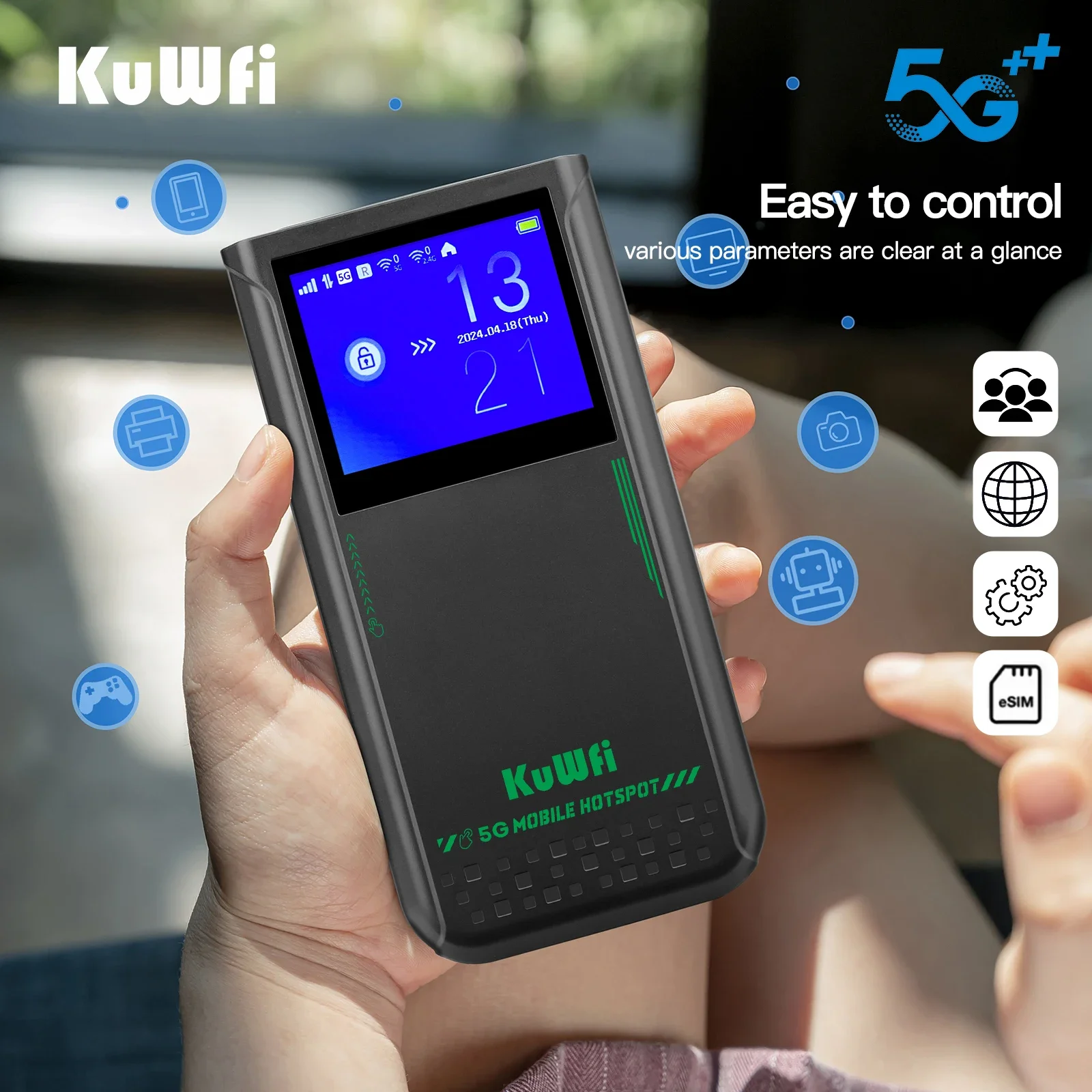 4500mah battery KuWFi esim wifi router 2.4g 5g 6g wifi mobile network router eSim 5g cpe 3000mbps 5g sim card router