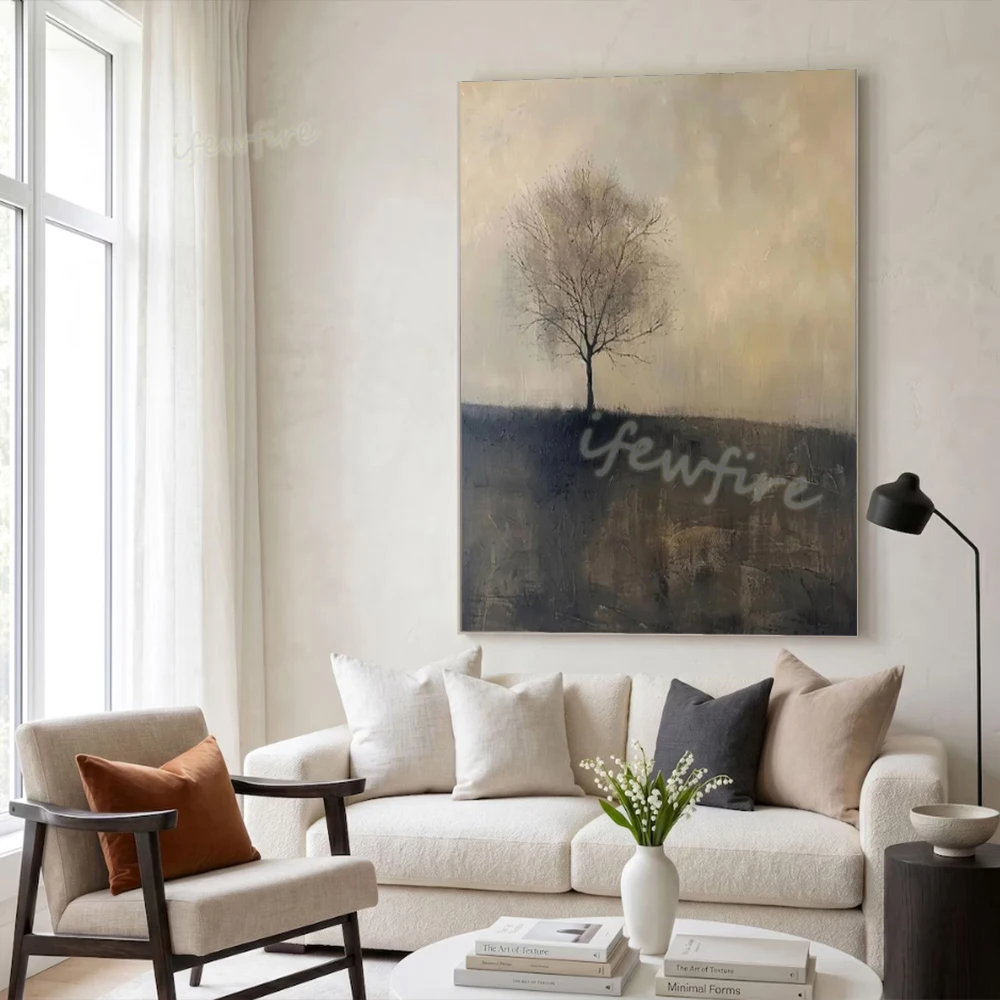 Handmade Modern Abstract Oil Painting on Canvas Mural Trees on the Wilderness Wall Art Picture for Home Living Room Decor Image