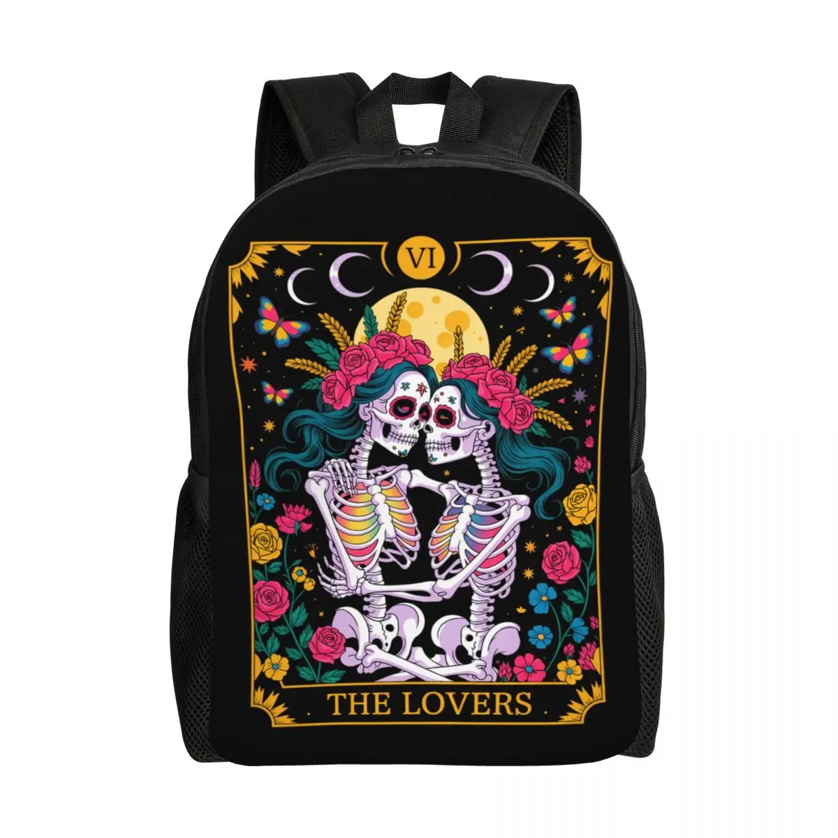 

Рюкзаки со скелетом для влюбленных, карты Таро, розы, лесбийские готические рюкзаки для поцелуев, студенческая сумка для книг, подходит для 15-дюймовых ноутбуков, сумки на День святого Валентина