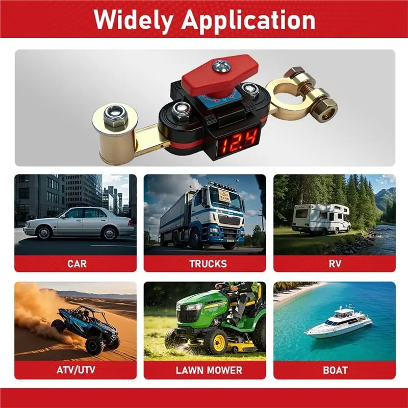 Thickened Pure Copper, Rotatable Dual Head Poles 12/24V Battery Cut Off Switch With Leak Protection For Car, Mower, RV& Boat