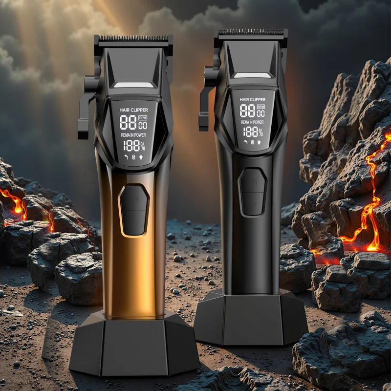 Professional hair clipper with adjustable blades, digital display, fast charging, electric hair trimmer for hair salons