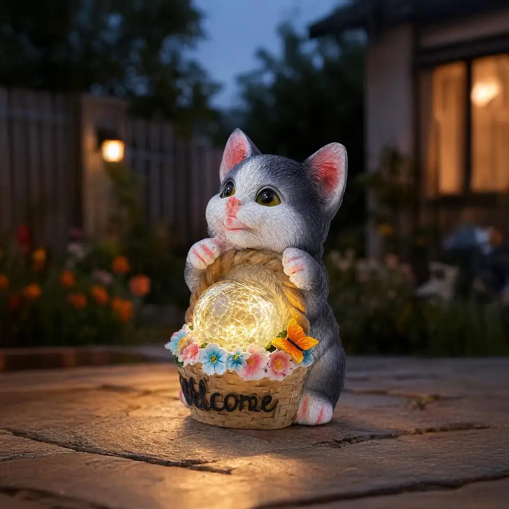 Solar Garden Lights Outdoor Solar Decorative Lights Solar Statue Light Cute Puppy Cat Rabbit Garden Sculpture for Yard