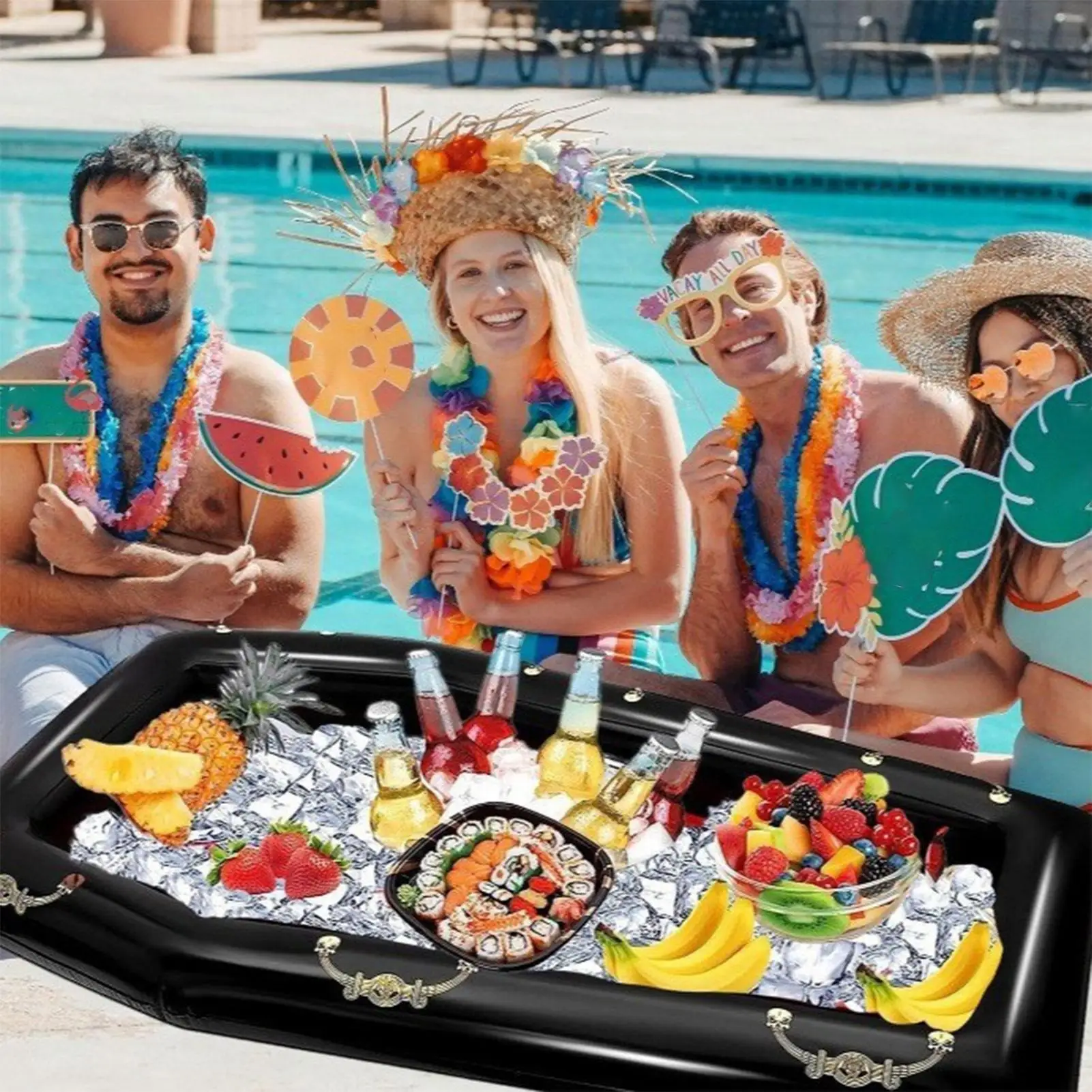 

Надувной холодильник для вечеринок, надувной сервировочный поднос, надувной плавающий поднос для еды, товары для вечеринок для пляжа, семейный поднос