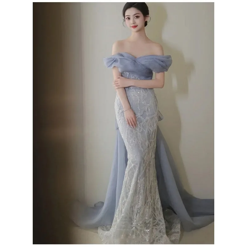 Вечерние платья русалки с открытыми плечами, новинка 2025 года, блестящие кружевные свадебные платья Abendkleider, вечерние длинные платья для выпускного вечера по индивидуальному заказу