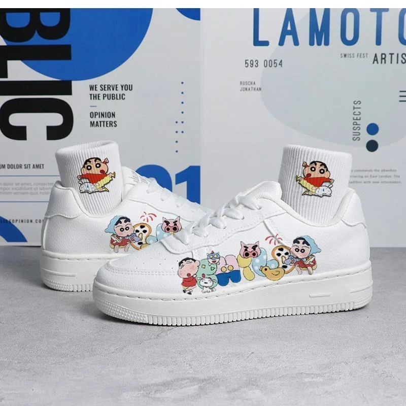 Kawaii Crayon Shin chan Skateschoenen Cartoon Anime Lichtgewicht Casual Mode Lage Board Schoenen voor Ademende Witte Schoenen