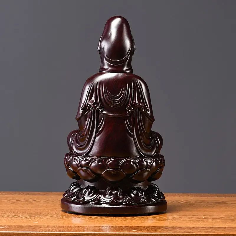 DSA ebony solid wood carving lotus Guanyin Bodhisattva Buddha statue ornament mahogany handicrafts home offering lotus Guanyin