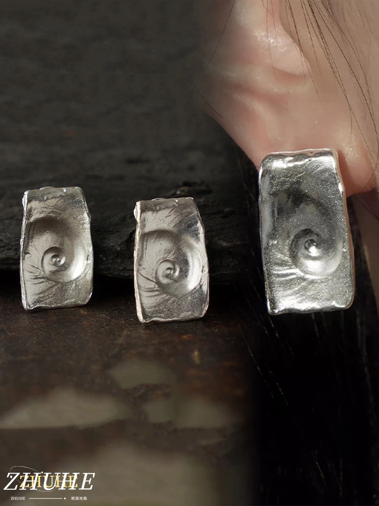 

Vintage Silver Spiral Shell Textured Stud Earrings for Women Unique Handmade Art Jewelry