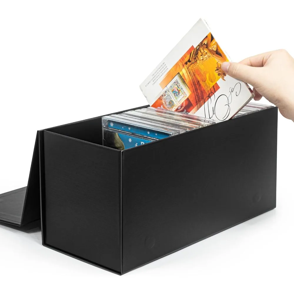 

CD Storage Box, Durable 5.2 x 5.75 x 12 Inch Disc Holders with Lids, Store up to 30 CDs- Black 1 PACK, DVD Storage Box