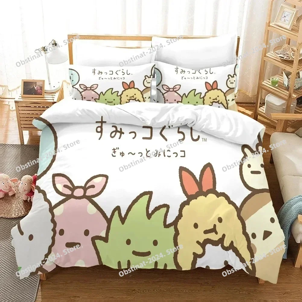 2025 Anime Sumikko Gurashi Cartoon 3D Printing Comforter Bedding Set,Duvet Cover Bed Set Quilt Cover Pillowcase,King Queen Size