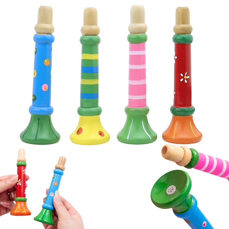 Wooden Trumpet Education Toy Safe Non-toxic Trumpet Piccolo Piccolo Flute Small Speakers Kid Musical Instrument Birthday Gift