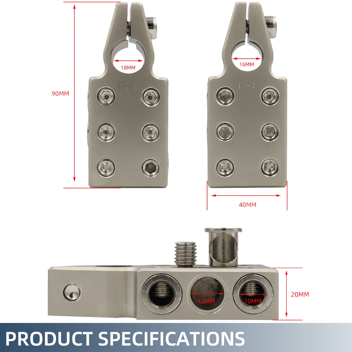 6 Way Battery Terminal Clamp 6x1/0 Gauge AWG Lead-Acid Battery Terminals Clamp - Positive and Negative (+/-)(Pair) for Tapered T