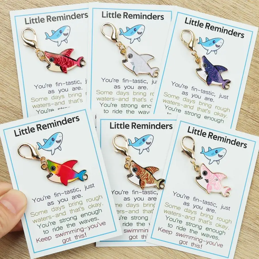 1/5/10/20/50/100pcs /s Shark Keychain Set with Inspirational Card - Ocean Themed Pendant, Zinc Alloy Material Fun Motivational G