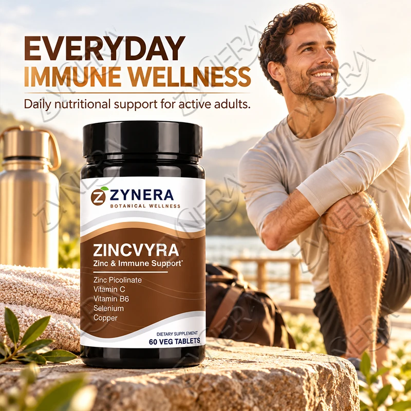 Zynera Zinc Picolinate Supplement with Vitamin C B6 Selenium Copper Immune Support Antioxidant Skin Health Daily Wellness