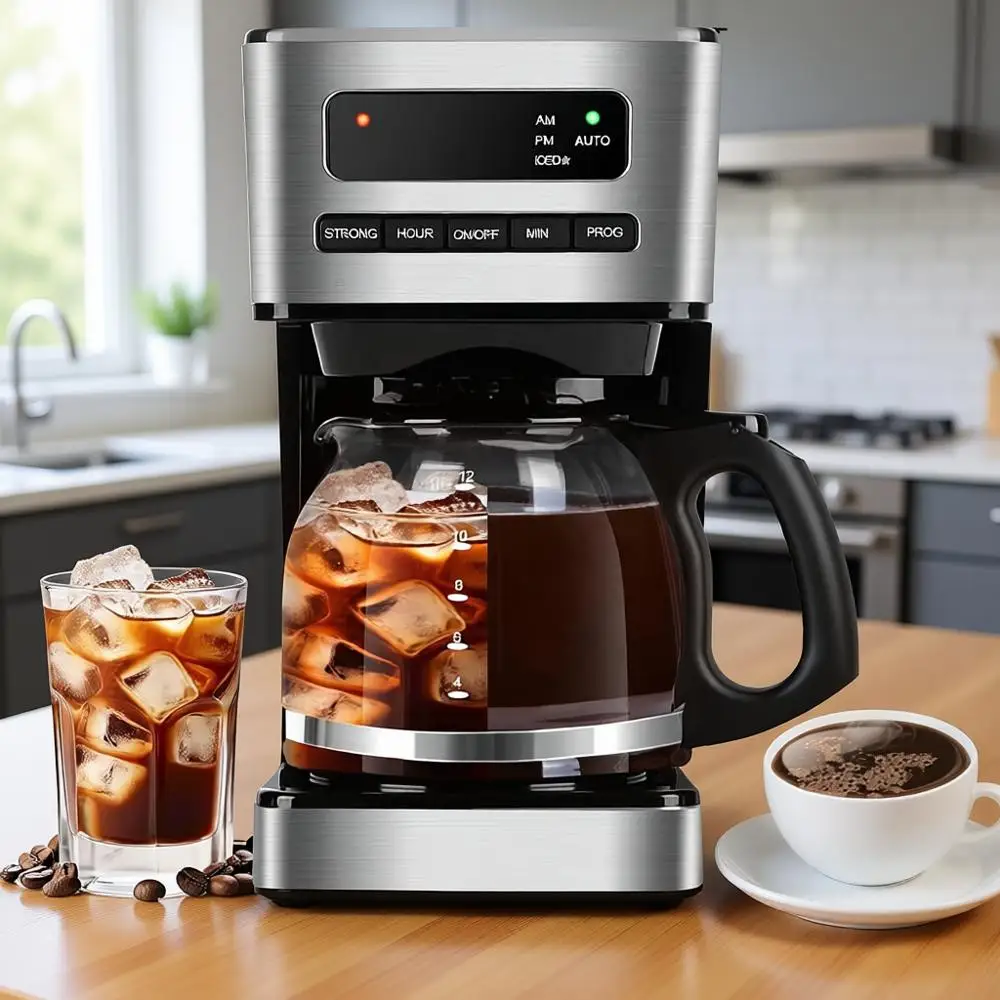 

Программируемые кофеварки на 12 чашек, для горячего и холодного кофе, 4 уровня концентрации, LED-дисплей, таймер на 24 часа, функция поддержания тепла и автоматического отключения - D