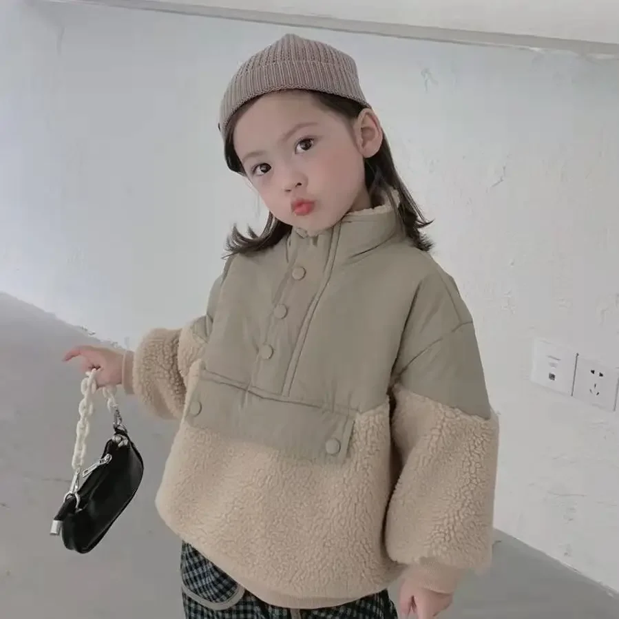 2022 Autumn New Light Luxury Fashion Kids Clothing Kids Loose Sweater Neutral Thickening Warm Jacket BoutiqueClothingSimpleStyle