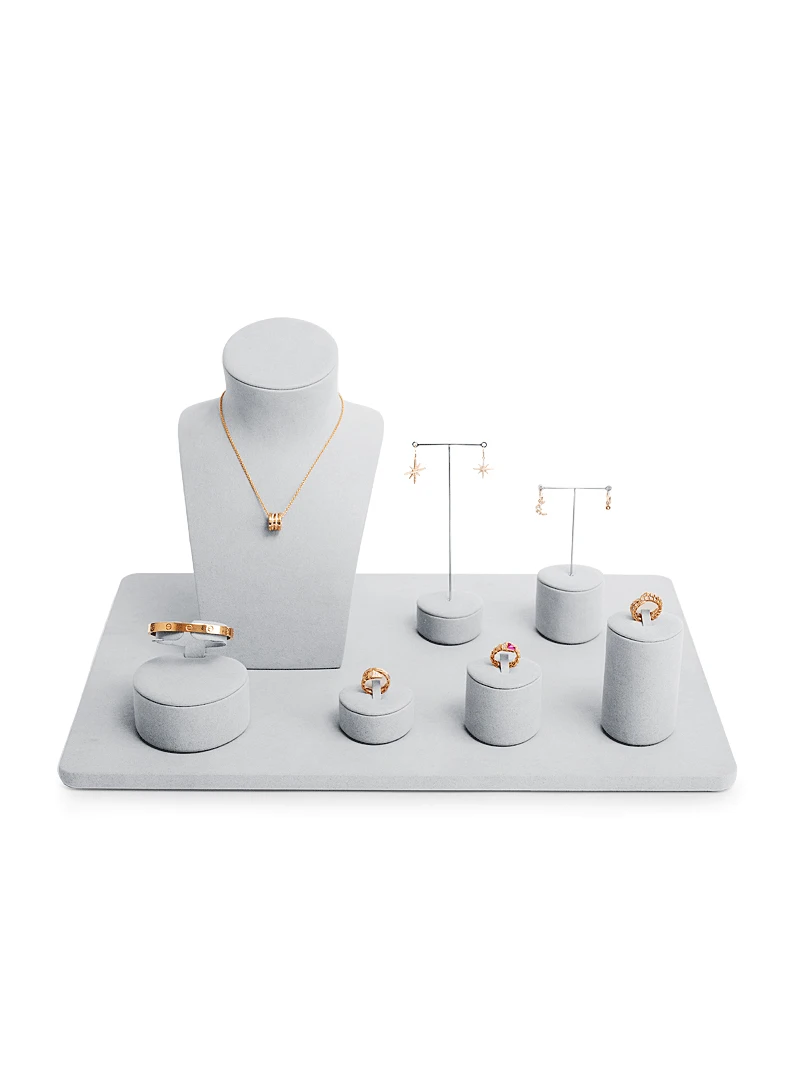 Oirlv Schwarzes Samt-Schmuckdisplay-Set: Halskettenbüste, Ringhalter, Ohrringständer, Armreif-Präsentationsständer für den Einzelhandel – Detail 14