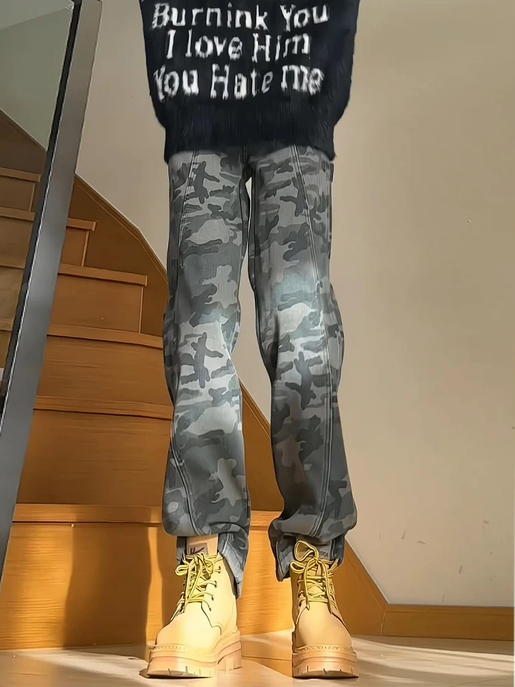 

Men's Camouflage Fce Lined Jeans CleanFit Logging Workwear Straight Leg Cotton Polyester Blend Winter Wear Youth Faion