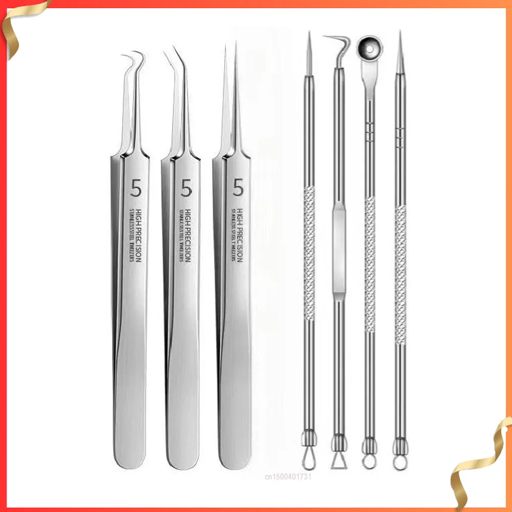 5/8 Uds. Removedor de espinillas y espinillas, pinzas ultrafinas, Extractor de puntos negros, aguja para acné, limpiador Facial, cuidado de la piel