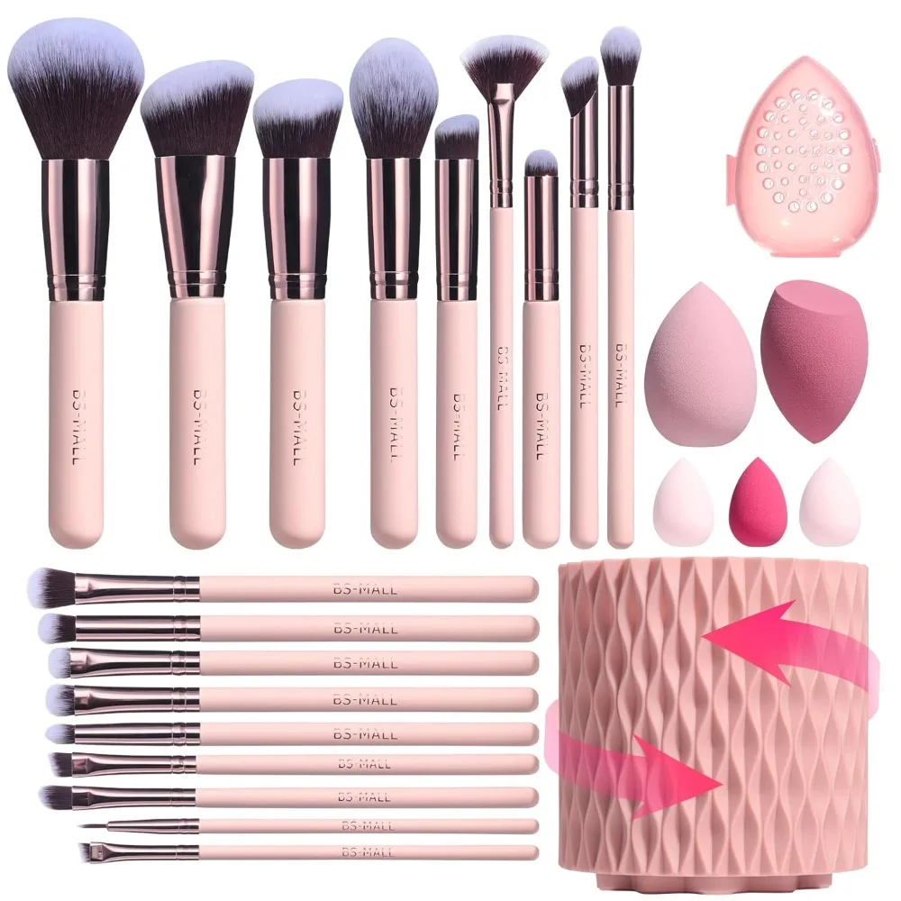 BS-MALL Make-up-Pinsel, Premium-Synthetik, Foundation, Puder, Concealer, Lidschatten, 18-teiliges Pinselset mit 5 Schwamm und Halterschwamm