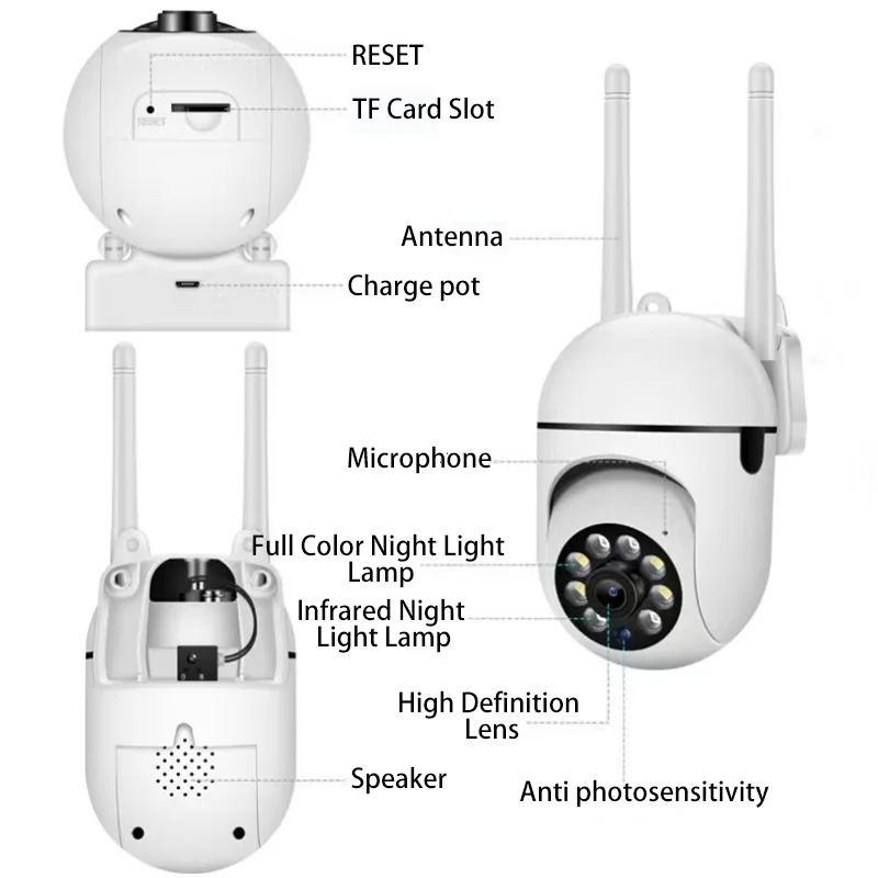 A7 8mp Security Camera APP Wireless HD Wireless IP Indoor/Outdoor Color Night Vision Two-Way Audio 360° Baby Monitor Night Color