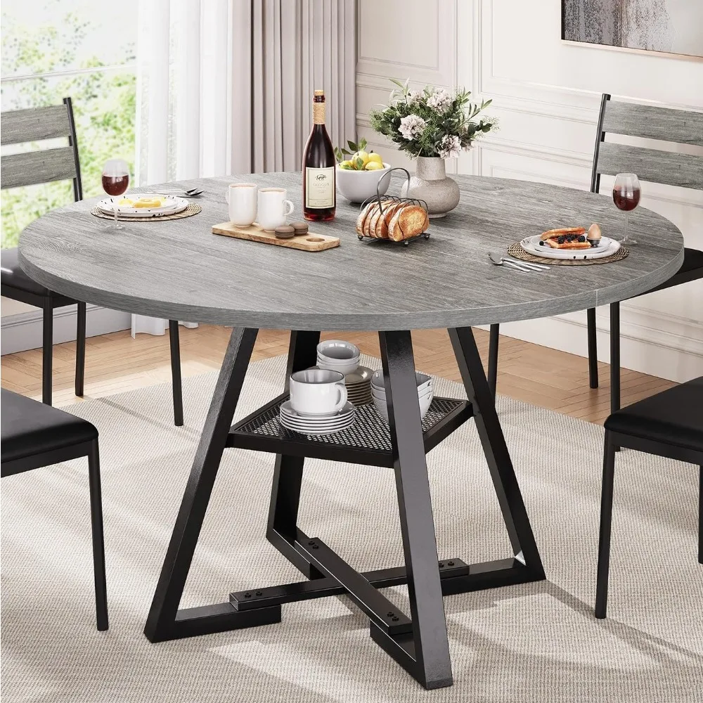

Round Dining Table for 4,Kitchen Dining Room Circle Dinner Pedestal Table,Space Saving Wood Kitchen & Dinings Room Furniture
