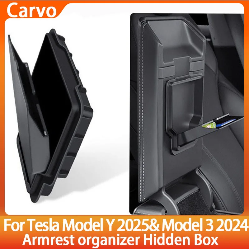 Para tesla modelo y juniper console central caixa de armazenamento bandejas braço caixa escondida modelo 3 highland centro braço organizador caso caixa