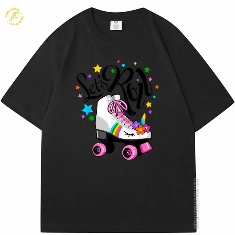 دعونا لفة يونيكورن الأسطوانة سكيت متعة حفلة الفتاة المتضخم تي شيرت جديد تي شيرت الملابس خمر Y2K ملابس رجل قصير الأكمام المحملة