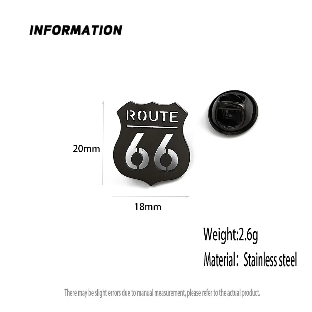 New Route 66 men's lapel pin, 316L stainless steel gold-plated badge, black brooch for suit accessories, gift for father - Image 5
