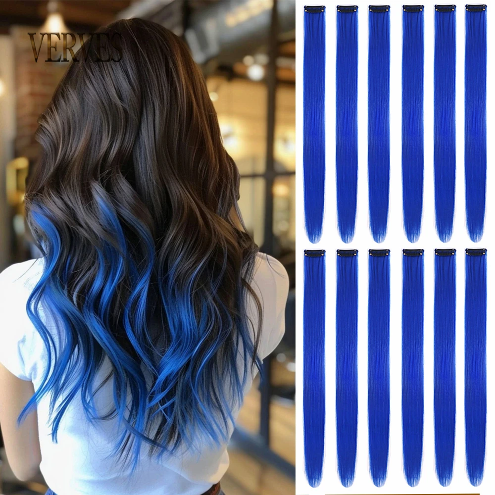 12 Pieces Colorful Clip in Hair Extensions Synthetic Festival Easy to Install Hair for Women Hairpiece for Quick Change of Style