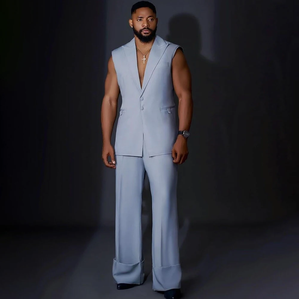 

Мужской повседневный костюм: безрукавка и брюки прямого кроя, комплект из 2 предметов, модный наряд, костюм для мужчин