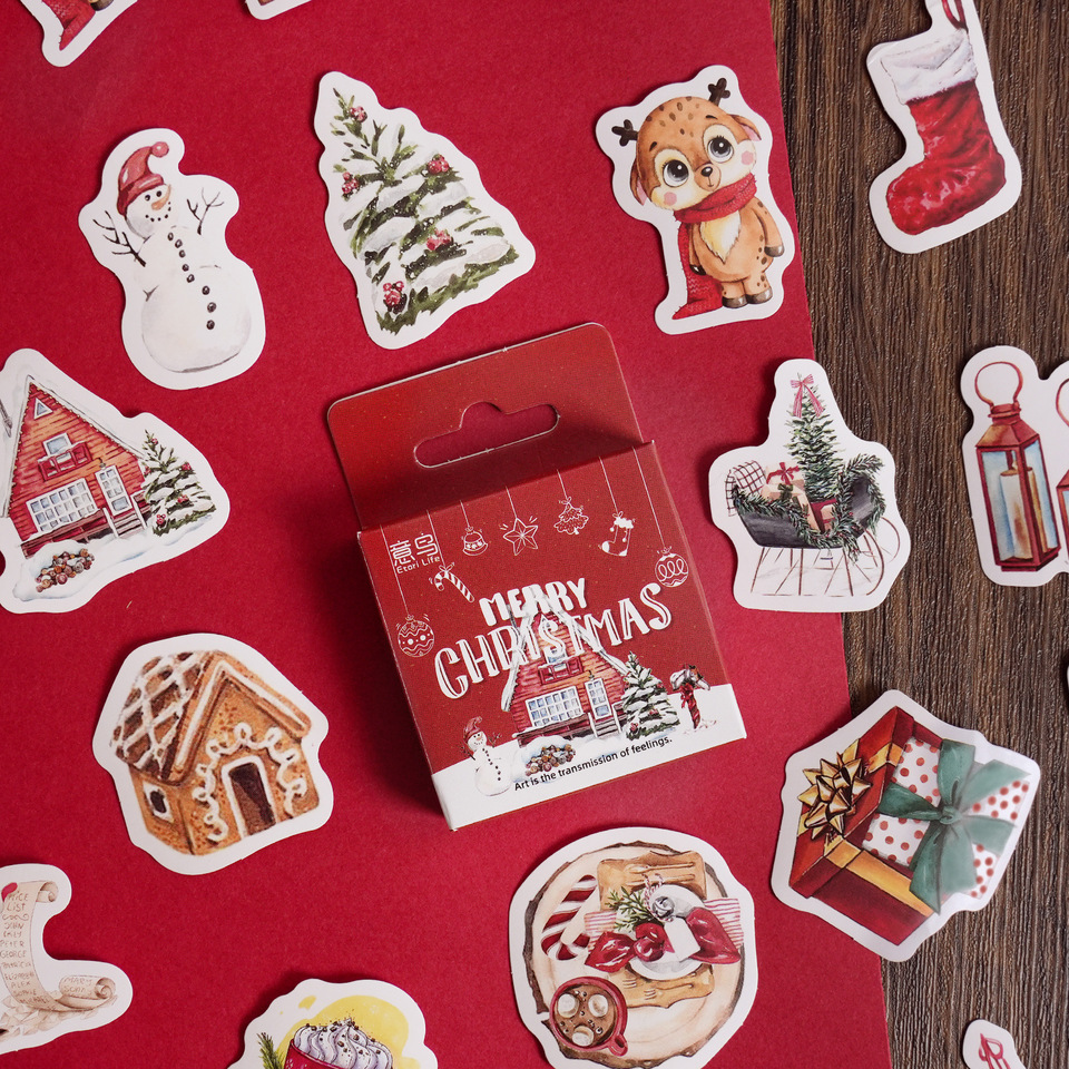  45pcs Cute Christmas Stickers Mini Paper Sticker Label INS Aesthetic Kawaii Snowman Stickers Stationery Scrapbooking Material 