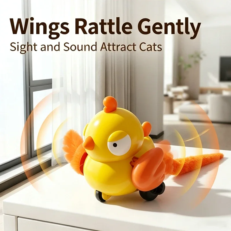Pull String Wind-Up Bird Cat Toy with Flurry Worm Tail, Interactive Self Play Kitten Entertainment Toy for Indoor Cats Dogs