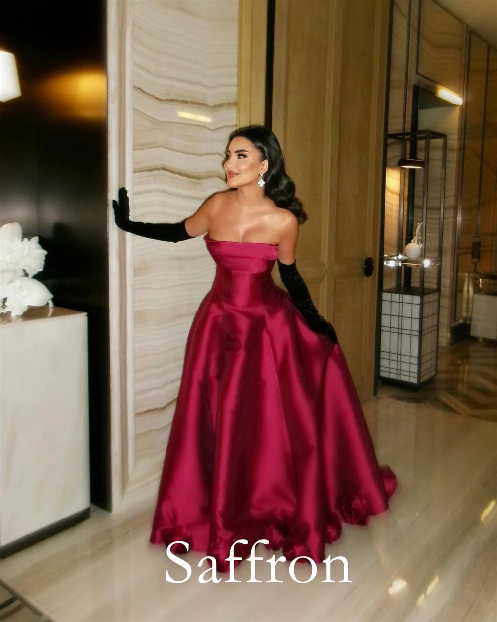 Maßgeschneidertes, exquisites Blumen-Abendkleid, anmutige, trägerlose Promi-Kleider, modische A-Linien-Kleider mit Reißverschluss hinten für besondere Anlässe