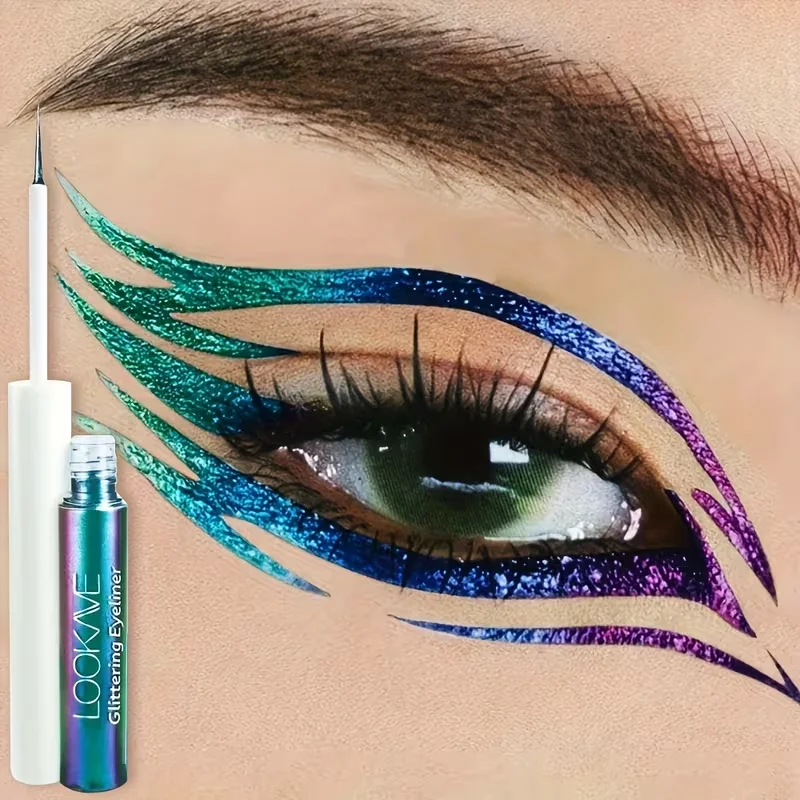 Shiny Chameleon Green Liquid Eyeliner Metallic Eyeshadow Multicolor Eye Liner Pearlescent Polarized Glitter Eye Pigment Makeup