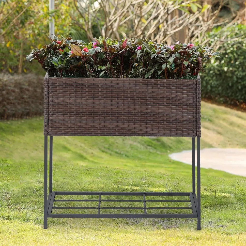 

Tall Planters for Outdoor Plants Rattan Modern Elevated Planter Box with Removable Liners Indoor Outdoor Porch Patio Flower Pot