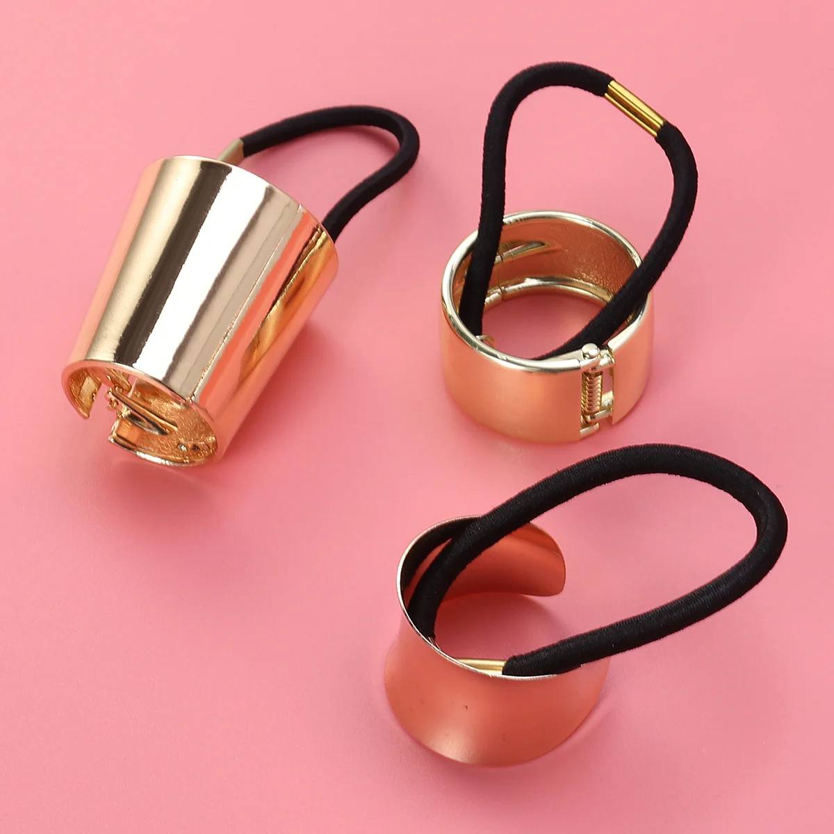 

3Pcs Golden Metal Cuff Hair Tie Elastic Band Circle Ponytail Holder for Women Girls Fashionable Hair Accessory Daily Style Gift